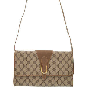 Gucci GG Plus Monogram Flat Messenger Crossbody Bag Brown